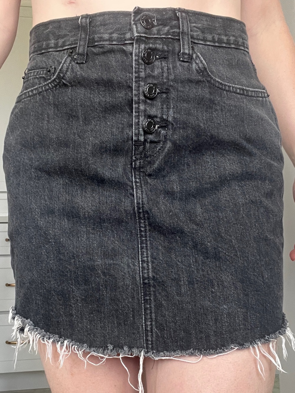 GAP Washed Black Button-Front Denim Mini Skirt